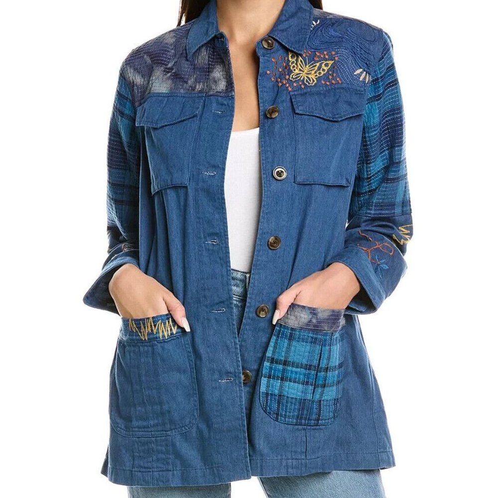 NWT Johnny Was Moonlight Tie Dye Patchwork Embroidered Shirt Jacket Sz Small